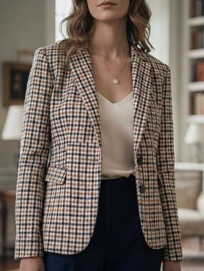 Liz Claiborne New York 8 Vintage Old Money Timeless Academia Gingham Wool Blazer